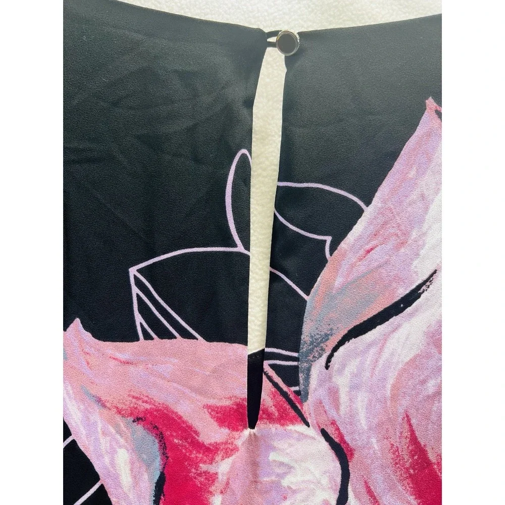 White House Black Market Floral Blouse Womens Size XXS Black Pink Dolman V-Neck - Picture 7 of 9